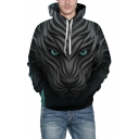 Winter's New Arrival 3D Lion Printed Black Long Sleeve Hoodie for Couple