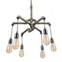 3 Tier Suspender Chandelier in Antique Brass Industrial Wrought Iron 6 Light Pipe Hanging Pendant Light