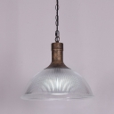 Industrial Style Dome Hanging Light with Ribbed Glass Single Head Suspension Light in Rust for Cafe