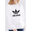 New Trendy Letter ALCOHOL Printed Crewneck Long Sleeve Slim Fitted Sweatshirt