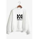 Mock Neck Long Sleeve Fashion Letter Printed Pullover Loose Casual Sweatshirt