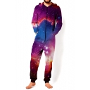 New Trendy 3D Red Galaxy Pattern Long Sleeve Hooded Loose Leisure Jumpsuits