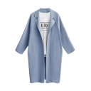Autumn's New Stylish Notched Lapel Collar Long Sleeve Open Front Longline Trench Coat