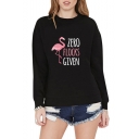 Girl's Fashion Crewneck Flamingo Pattern Long Sleeve Loose Sweatshirt