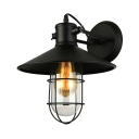 Nautical Style Railroad Shade Sconce with Wire Guard Metal Single Light Wall Sconce in Black 11