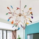 Novelty Colorful Chandelier 12/48/60W 4/16/20 Agate Firefly LED Chandeliers in Gold Finish for Kids Room Bedroom Restaurant