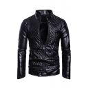 New Trendy Stand Collar Long Sleeve Zip Up Slim Fitted PU Jacket
