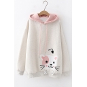 Letter SMILE Cartoon Cat Patched Long Sleeve Casual Hoodie for Juniors