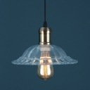 Vintage Style Pendant 1 Light with Shallow Round Flared Glass Shade in Bronze for Warehouse Restaurant