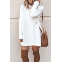 Winter's Basic Solid High Neck Long Sleeve Mini Casual Shift Sweater Dress