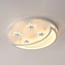 Moon and Star LED Ceiling Light Modern Kids Room Acrylic Flush Mount Light in White/Warm Light, 16