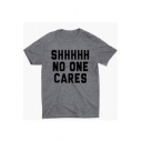 Street Style Letter NO ONE CARES Printed Round Neck Short Sleeve Gray T-Shirt