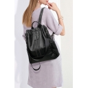 Girls' Simple Solid Chic Soft Leather Double Zipped Embellished Two-Way Backpack