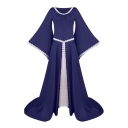 New Arrival Vintage Medieval Cosplay V-Neck Bell Sleeve Lace-Trimmed Floor Length Dress