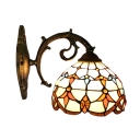 Dome Wall Sconce Victorian Tiffany Style Stained Glass Wall Light in Multicolor for Bungalow Corridor