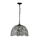 Navy Blue Dome Pendant Light Tiffany Style Stained Glass 1 Head Decoration Suspended Lamp