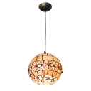 Tiffany Style Shelly Suspended Lamp Stained Glass Single Bulb Hanging Light in Beige