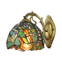 Turquoise Dragonfly Wall Sconce Tiffany Style Stained Glass Wall Light for Staircase