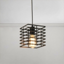 Vintage Rectangle Cage Hanging Lamp Steel 1 Light Suspension Light in Black/White