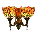 Bowl Wall Mount Fixture Tiffany Style Stained Glass Double Heads Wall Sconce in Multicolor