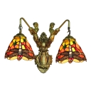 Stained Glass Dragonfly Lighting Fixture Tiffany Style Double Heads Wall Lamp with Mermaid