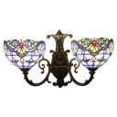 Navy Blue Bowl Wall Light Sconce Tiffany Victorian Stained Glass Double Heads Wall Light
