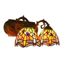 Multicolor Dragonfly Sconce Light Country Style Stained Glass Double Heads Wall Light