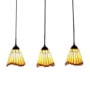 Tiffany Style Mission Geometric Pendant Light Adjustable Amber Glass 3 Lights Hanging Light