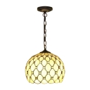 Orb Pendant Light Tiffany Style Stained Glass 1 Light Suspended Lamp in Beige/Blue
