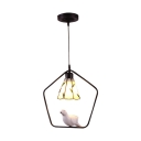 Tiffany Style Leaf Pendant Light with Bird Decoration Stained Glass 1 Light Hanging Lamp