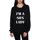 New Trendy Letter I'M A 80'S LADY Printed Round Neck Long Sleeve Sports Sweatshirt