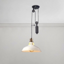 Pulley Suspended Light Retro Style Steel Pendant Lamp in White for Bedroom Staircase