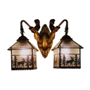 Elk Design Sconce Lighting Lodge Tiffany Style Rippled Glass 2 Heads Wall Light with Mermaid