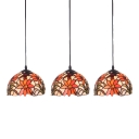 Stained Glass Flower Pendant Lamp Tiffany Style Triple Light Drop Light for Coffee Shop