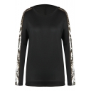 Fashionable Black Sequined Long Sleeves Round Neck Autumn Tee