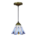 Tiffany Style Floral Hanging Light Stained Glass 1 Light Pendant Lamp in Blue for Bedroom