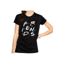 Polka Dot Letter FRIENDS Printed Short Sleeve Round Neck Cotton Tee