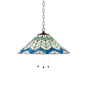 Nautical Tiffany Cone Pendant Light Stained Glass Single Head Hanging Lamp in Blue