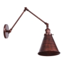 Adjustable Conical Wall Sconce Industrial Metal 1 Light Wall Light in Rust for Bedroom