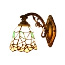 Antique Brass Bell Wall Sconce Tiffany Style Stained Glass Wall Light in Multicolor