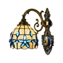 Floral Wall Sconce Tiffany Style Stained Glass Wall Light in Beige for Corridor Bathroom