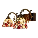 Tiffany Style Shelly Wall Lamp Metal Handcrafted Double Heads Wall Mount Light in Red