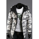 New Arrival Long Sleeve Hooded Camouflage Printed Zipper Cotton Coat