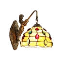 Shelly Wall Sconce with Mermaid Tiffany Style Stained Glass Wall Lamp in Beige