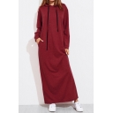 Popular Stylish Plain Long Sleeve Shift Maxi Hoodie Dress