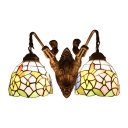 Multicolor Floral Wall Light Tiffany Retro Style Stained Glass 2 Bulbs Wall Sconce for Corridor