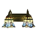 Stained Glass Bell Wall Lamp Baroque Tiffany 2 Heads Sconce Lighting in Blue for Foyer