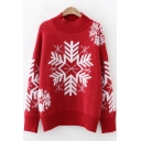 Fashion New Arrival Long Sleeve Mock Neck Snowflake Printed Loose Sweater