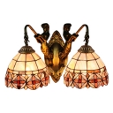 Tiffany Vintage Floral Wall Sconce Stained Glass 2 Lights Lighting Fixture in Brass Finish