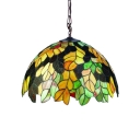 Stained Glass Leaf Hanging Light Tiffany Style 1 Light Pendant Lamp in Multi Color